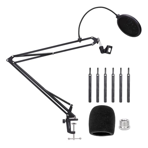 Amazon Basics Heavy-Duty Microphone Desk Arm Stand All-in-One Kit, with Adjustable Boom, Pop Filter, and Windscreen, for Blue Yeti, Snowball, Shure, Audio-Technica, and other Mics - 19 inch - 19 inch