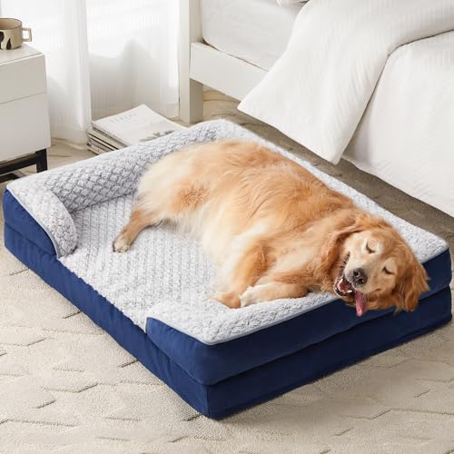 LNSSFFER Orthopedic Dog Beds for Large Dogs,Sofa Dog Bed for Extra Large Dogs. Egg Crate Foam Large Dog Bed with Removable Washable Pillow Cover,Waterproof Dog Couch Bed with Anti-slip Bottom,Pet Bed. - 42.0"L x 30.0"W x 7.0"Th - Rich Blue