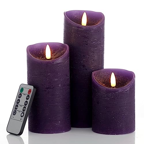 glowiu Flameless Candles with Remote LED Candles Set of 3, Battery Operated Candles for Party Home Wedding Holiday Birthday Decor (H 4"6"8" x D3") (Purple) - Purple