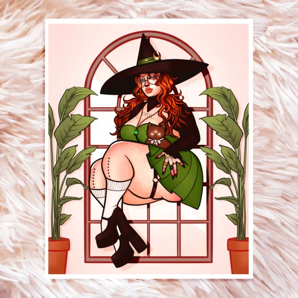 Green Witch Print - Fat Positive Art - Body Positive Art - Witchy Art