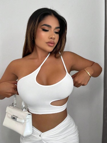 SHEIN SXY Women Top White Women Dresses White Top  White Outfit Crop Top  Asymmetrical Top Tube Top