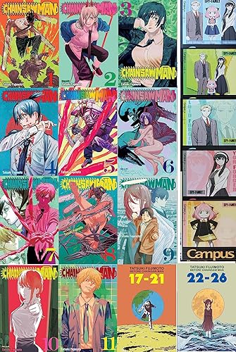 Chainsaw Man Collection 13 book set volumes 1-11 and Tatsuki Fujimoto Before Chainsaw Man: 17-21 and 22-26 by Tatsuki Fujimoto and Kokuyo limited edition notebook