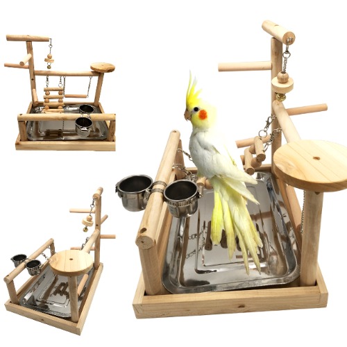 Borangs Parrots Playstand Bird Playground Wood Perch Gym Stand Playpen Bird Ladders Exercise Playgym with Feeder Cups for Parakeet Conure Cockatiel Lorikeet Budgie Cage Accessories Exercise Toy - 1 Count (Pack of 1) $59.80