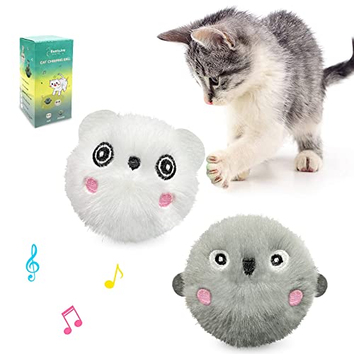 BuntyJoy Cat Toys, Free-Switch Designed Chirping Balls, 2 Pack Fluffy Plush Catnip Toys, Interactive Cat Toy for Indoor Cats Exercise, Fun Kitty Kitten Kicker Toys, Cartoon Animal Shaped - Cartoon2