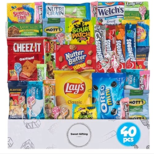 Sweet Gifting Snack Box Variety Pack Care Package (40 Count) Kids, Adults, Men, Women, College Student, Halloween, Gift Basket, Assorted Snackbox, Office Sampler, Candy Food Cookies Chips Arrangement