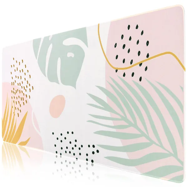 iCasso Desk Pad,Extended Gaming Mouse Pad (35.4x15.7 in), Large Non-Slip Rubber Base Mousepad with Stitched Edges, Waterproof Keyboard Mouse Mat Desk Pad for Work, Office, Home (Morandi) - B-Morandi