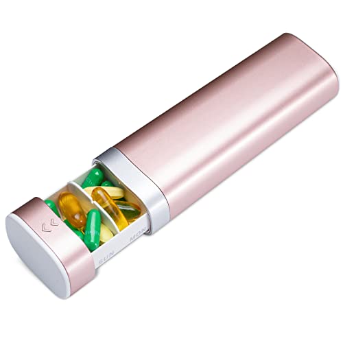 Pill Organizer 7 Day, Betife Daily Pill Box, Weekly Travel Pill Case, Cute Pill Holder to Hold Vitamins, Medicines, Pills, Supplements (Pink) - Pink - 6.53"x 1.69"x 1.06"