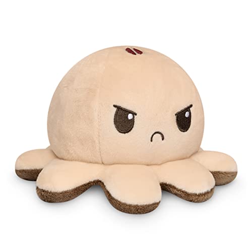 TeeTurtle Reversible Octopus Plushie | Sensory Fidget Toy for Stress Relief | Light Happy & Angry | Coffee & Cream 4x4x3 - Coffee + Cream