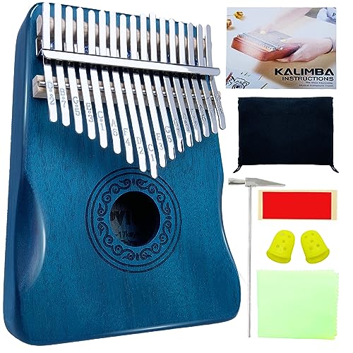 YEPVIE Kalimba Instrument, Professional 17 Key Kalimba Thumb Piano with Learning Tools, Unique Finger Piano Musical Instruments is Great Gift for Kids, Adults (Mahogany, Blue) - Blue
