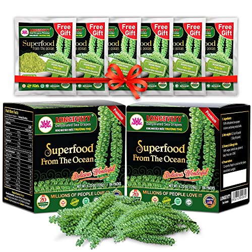 LONGEVITY Sea Grapes - Umibudo Green Caviar -Dehydrated, Marinated in Saltwater | Enhance Health, Boosting Immune System, Valued Gift From Sea,8.5 oz of 12 packs (Original,240g) - 8.4 Ounce (Pack of 12)