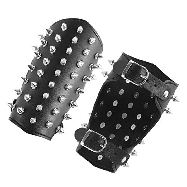 HZMAN Unisex Black Metal Spike Studded Punk Rock Biker Wide Strap Leather Arm Guards Wrist Gauntlet Cuffs Bracers Armor