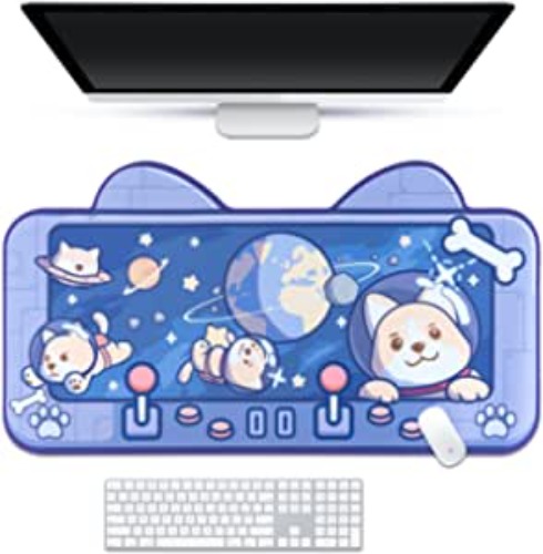 BelugaDesign Space Dog Desk Pad | Purple Cute Pastel Large Mouse Pad | Anime Keyboard Gaming Mousepad | Waterproof Desk Blotter Protector - Purple