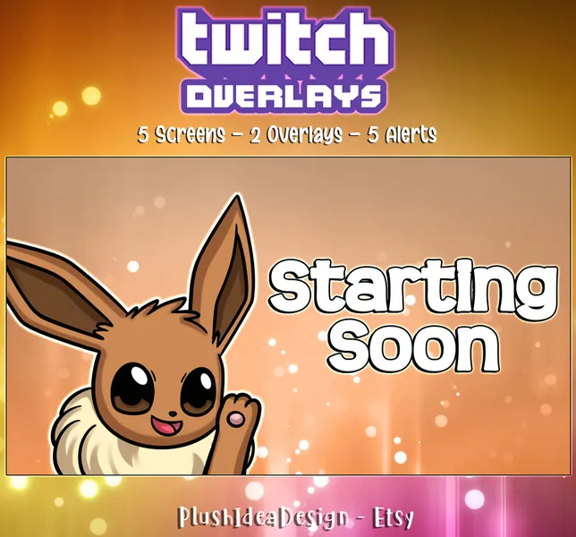Twitch Screens, Alerts and Overlays Pack - Eevee - Pokemon Eeveelution -  Graphics for Streamer