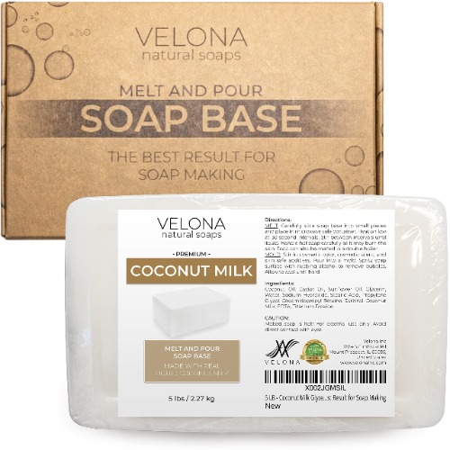 velona 5 LB - COCONUT MILK Glycerin Soap Base SLS/SLES Free | Melt and Pour | Natural Bar for The Best Result for Soap Making - 2.2 kg (Pack of 1) $76.27 ($3.47 / 100 g)