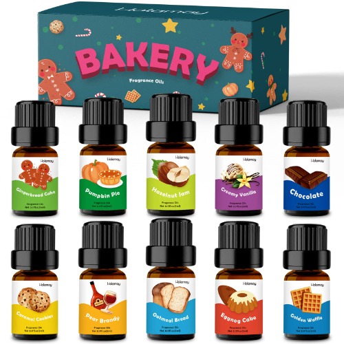 Bakery Fragrance Oils, Holamay Scented Oils for Diffuser (10 Packs of 5ml), Sweet Fragrance Oil for Soap & Candle Making - Creamy Vanilla, Gingerbread, Chocolate, Pumpkin Pie and More