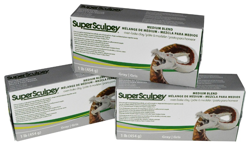Super Sculpey Medium Blend Gray Oven-Bake Clay - Blend of Super Sculpey and Super Sculpey Firm - 1 Lb, Pack of 3 - 