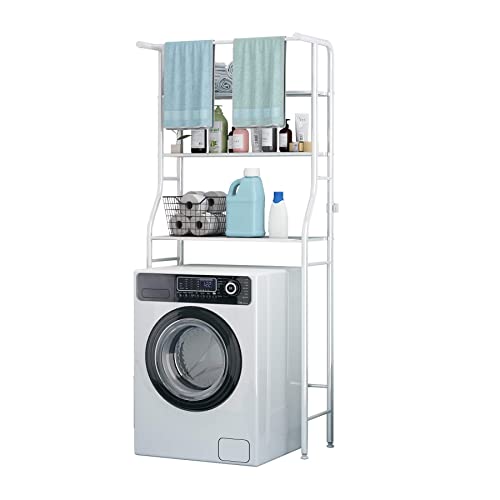 UDEAR Badezimmer Platzsparer, über dem Waschmaschinenregal, 3 Regal Badezimmer Eckständer Aufbewahrungsorganisator, mit Hängestange, Badezimmer Turm Regal, Weiß - Weiß