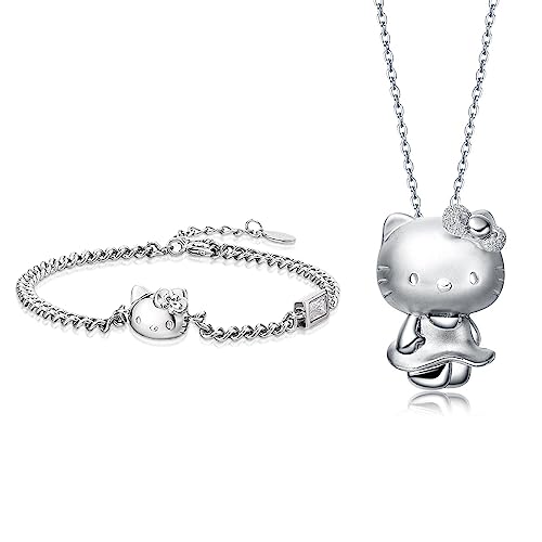 Mstnoixgc 2 Stück hallo kitty kette und hallo kitty armband,hallo kitty kinderschmuck,hallo kitty halskette,hallo kitty bracelet,kawaii schmuck mädchen,für kinder schmuck geschenk mädchen - B