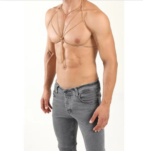 Body chain men Gold bodychain man harness men jewelry Larp Viking Apocalyptic Armor Medieval Costum Cosplay Steel Men Gold