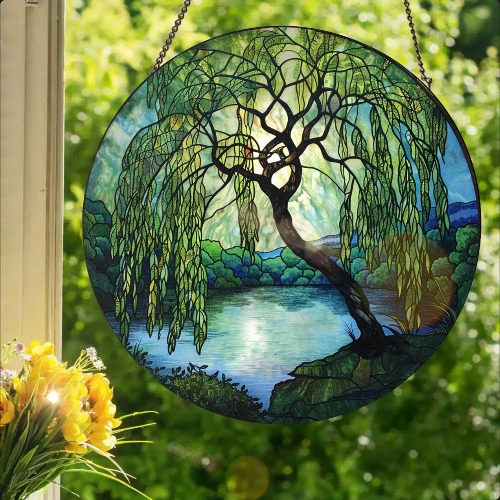 Weeping Willow: Stained Glass Style Wall or Window Hanging 