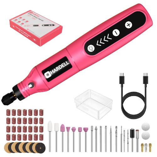 HARDELL Mini Cordless Rotary Tool, 5-Speed 3.7V rechargeable Rotary Tool Kit with 61 Accessories, USB Charging Multi-Purpose Power Tool for Sanding, Polishing, Drilling, Etching, Engraving, DIY Crafts - Pink