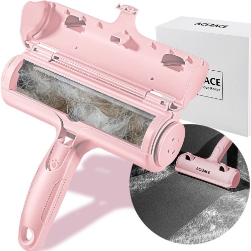 ACE2ACE Pet Hair Remover, Reusable Cat and Dog Hair Remover Roller for Furniture, Couch, Carpet or Bedding, Self Clean Pet Lint Roller for Dog Cat Hair and Fur Removal Roller Tool - Pink