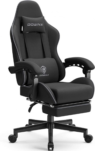 Dowinx Gaming Chair Fabric with Pocket Spring Cushion, Massage Game Chair Cloth with Headrest, Ergonomic Computer Chair with Footrest 290LBS, Black - Black