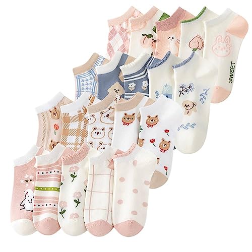 FORJMMP 5/10 Pairs Combed Cotton Socks for Women with Cute Animals/Flowers Patterned Ankle Socks - 5-8 - 20 Pairs-all