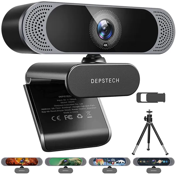 4K Webcam, DEPSTECH DW49 HD 8MP Sony Sensor Autofocus Webcam with Microphone, Privacy Cover and Tripod, Plug and Play USB Computer Web Camera for Pro Streaming/Online Teaching/Video Calling/Zoom/Skype - Black