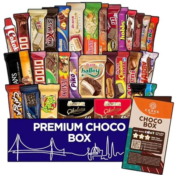 Ceres Gourmet International Chocolate Variety Box 31 Pieces, Full-Size Foreign Chocolates and Candies and Bars, Assorted Exotic Turkish Candy Snacks from Around The World (Maxi)