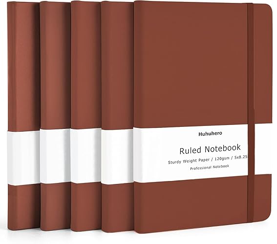Huhuhero Notebooks Journal, Ruled Notebook, Premium Thick Paper Lined Journal, Black Hardcover Notebook for Office Home School Business Writing Note Taking Journaling, 5"×8.25" (5, Brown) - 5 - Brown