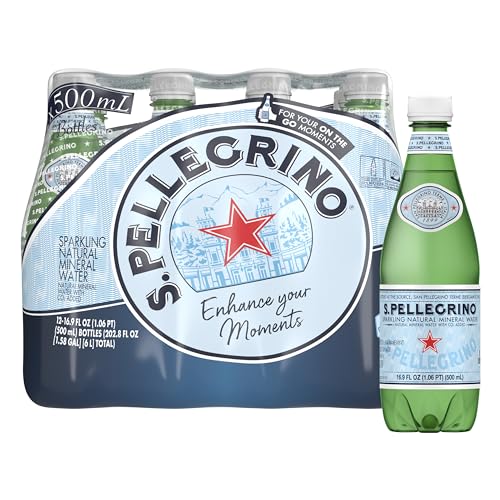 S.Pellegrino Sparkling Natural Mineral Water, Plastic Bottles, 16.9 Fl Oz (Pack of 12) - Unflavored - 16.9 Fl Oz (Pack of 12)