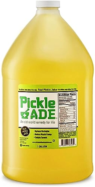 PickleAde Real Dill Pickle Juice with Turmeric, 1 Gallon (128 oz) | Muscle and Leg Cramp Relief | Bulk Size Pickle Juice Sports Drink | Electrolyte Replacement | Pickle Brine | Kosher Pickle Juice for Coctail Mixers, Pickling, Flavoring & Marinades