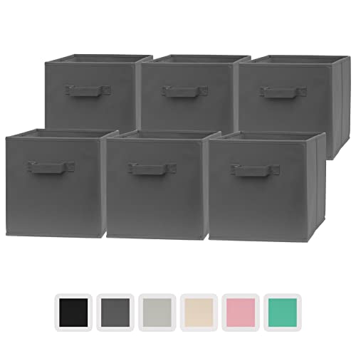 Pomatree 12x12x12 Inch Storage Cubes - 6 Pack - Fabric Cube Storage Bins | Dual Handles, Foldable | Home, Kids Room, Closet and Storage Basket Bin Organizers (Dark Grey) - Dark Grey