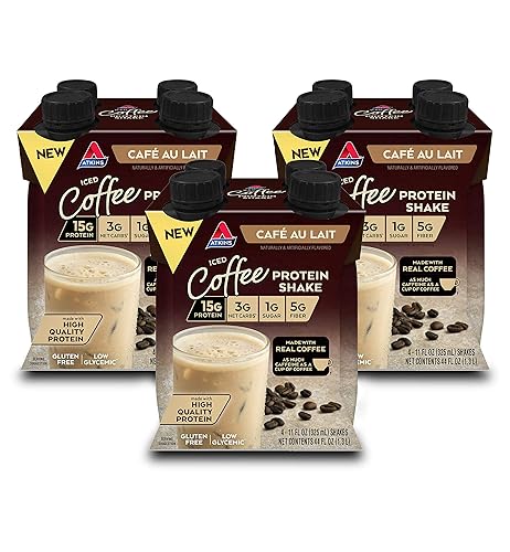 Atkins Café au Lait Iced Coffee Protein Shake, 15g Protein - 12 Count