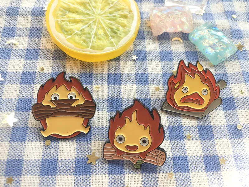 Animation mobile Castle flames enamel pin cute kawaii funny Birthday gift for her anime pin board display pins for backpack