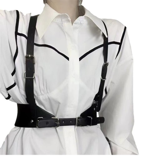 Snunui Waist Punk Harness Belt Fashion Body Chain Black Leather Goth Rave Adjustable Body Corset Accessories for Women and Girls Leather for Party,Cosplay, Dating - 28''-36''