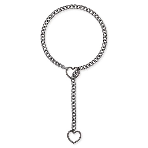 ADEMISHIA Heart O-ring Slip Chain Necklace For Women, Handmade Punk Gothic Cuban Necklace Jewelry Adjustable Lariat Y-Necklace - 29" - Black