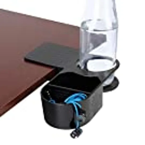ENHANCE Clip On Desk Cup Holder - Desktop Organizer Clamp, Water Bottle Holder, Remote Holder - Home Office Desk Accessories - Drink & Food Storage with Metal Spring - Holds Phones , Office Supplies