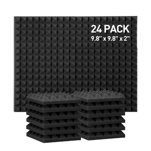 Acoustic Panels 24 Pack,25 X 25 X 5 cm Sound Proofing Panels - Sound Absorbing Foam for Recording Studio Soundproof Wall Panels,High Density Acoustic Foam，Soundproof Panels,Sound Panel - 24 Pack Pyramid Foam 25x25x5cm
