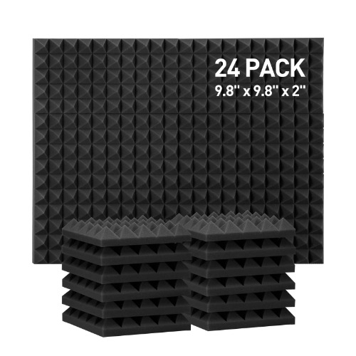 Acoustic Panels 24 Pack,25 X 25 X 5 cm Sound Proofing Panels - Sound Absorbing Foam for Recording Studio Soundproof Wall Panels,High Density Acoustic Foam，Soundproof Panels,Sound Panel - 24 Pack Pyramid Foam 25x25x5cm