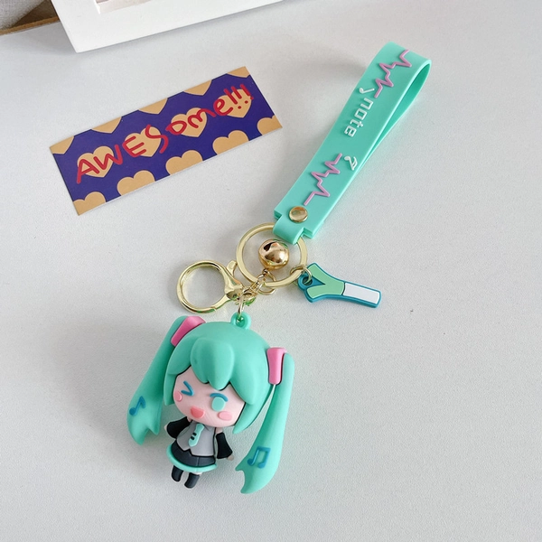 Miku Keychain Wristlet Cute Miku Accessories Miku Key Rings Kawaii Miku Gifts - Green