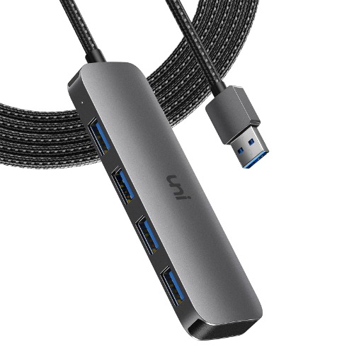 uni USB 3.0 Hub, Ultra Slim 4 Port USB 3.0 Data Hub Adapter för tangentbord, mus, PC, MacBook Air, Mac Pro/Mini, iMac, Surface Pro, XPS, Xbox One, Flash Drive, Mobile HDD etc.【Alumunim+Nylon Cable】 - 120cm