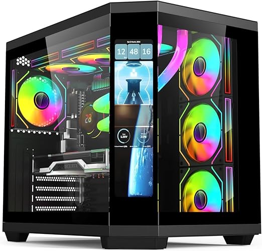 IONZ APEX Vision - PC Gaming Case, ATX Mid Tower - LCD Screen | Black - Black - Vision