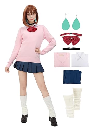 C-ZOFEK Ayase Cosplay Costume Full Set Uniform Outfits Shirts Pullover Skirts Earring for Adult Women Halloween Party - Small - Pink