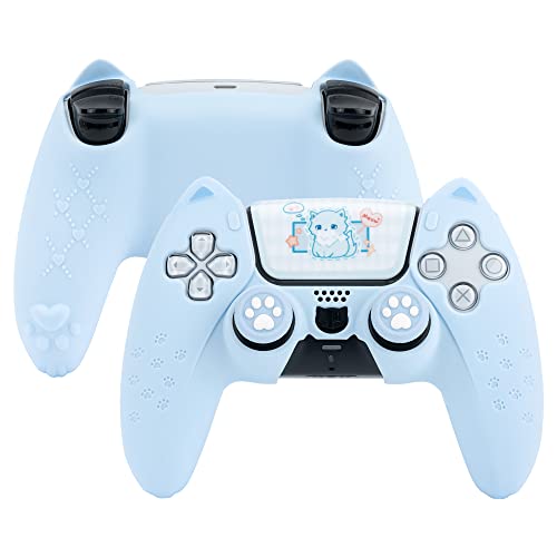 GeekShare Cat Paw PS5 Controller Skin Anti-Slip Silicone Skin Protective Cover Case for Playstation 5 DualSense Wireless Controller (Blue) - Blue