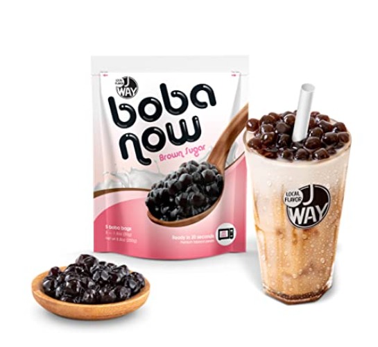 J WAY BOBA NOW Authentic Instant Tapioca Boba Pearls for Milk Tea, Smoothies and Desserts, Brown Sugar Flavor (Ready in Just 20 Seconds) - 5 Servings - 5 Count (Pack of 1) - Brown Sugar