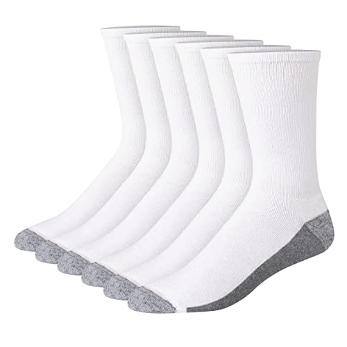 Hanes Men's Max Cushioned Crew Socks, Multi-Pack - 6-12 - White/Grey Foot Bottom - 6 Pack