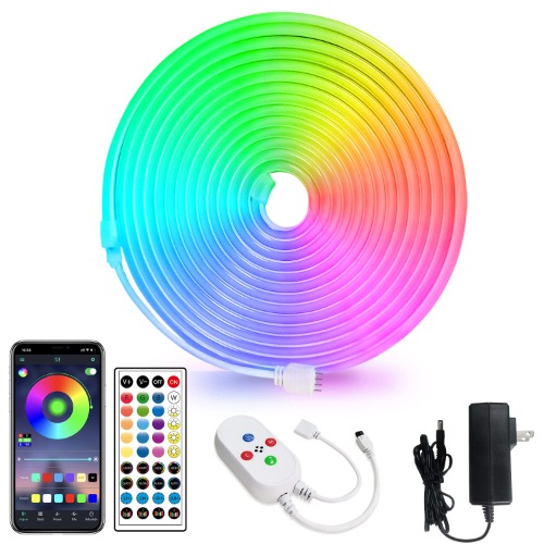 segrass 16.4ft LED neon Lights with Remote APP Control IP65 Waterproof Flexible Neon LED Strip Lights 12v RGB LED neon Rope Lights for Bedroom Room Outdoors Decor - 16.4ft