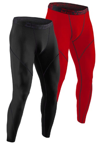 Men's Thermal Compression Pants, Athletic Leggings Base Layer Bottoms - Black / Red